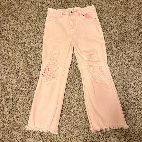 Women's Pink Straight Leg Jeans - Picture 2 of 4